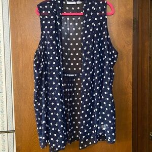 Susan Graver Navy and White Polka Dot Sleeveless Blouse